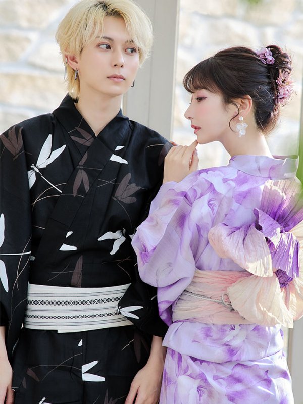 画像18: 【即日発送】【浴衣】ストライプ地 /グラデーション木蓮浴衣  【浴衣３点セット 浴衣/帯/下駄】[YMT] (18)