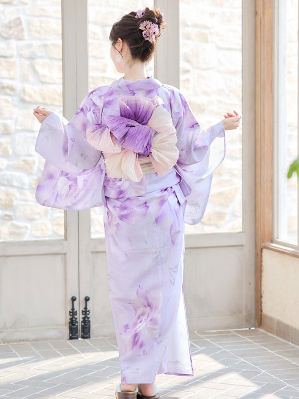 画像8: 【即日発送】【浴衣】ストライプ地 /グラデーション木蓮浴衣  【浴衣３点セット 浴衣/帯/下駄】[YMT] (8)