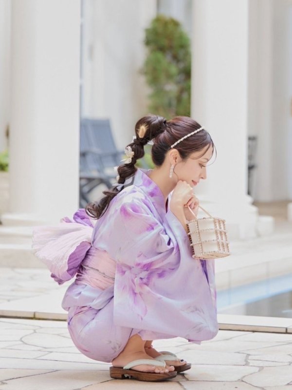 画像13: 【即日発送！】【浴衣】ストライプ地 /グラデーション木蓮浴衣  【浴衣３点セット 浴衣/帯/下駄】[YMT] (13)