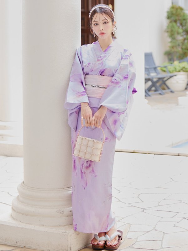 画像14: 【即日発送！】【浴衣】ストライプ地 /グラデーション木蓮浴衣  【浴衣３点セット 浴衣/帯/下駄】[YMT] (14)