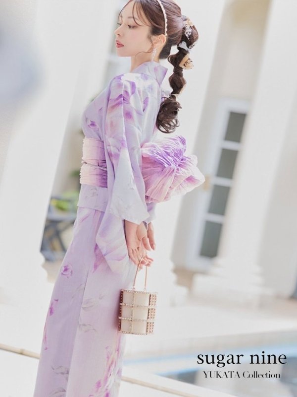 画像2: 【即日発送！】【浴衣】ストライプ地 /グラデーション木蓮浴衣  【浴衣３点セット 浴衣/帯/下駄】[YMT] (2)