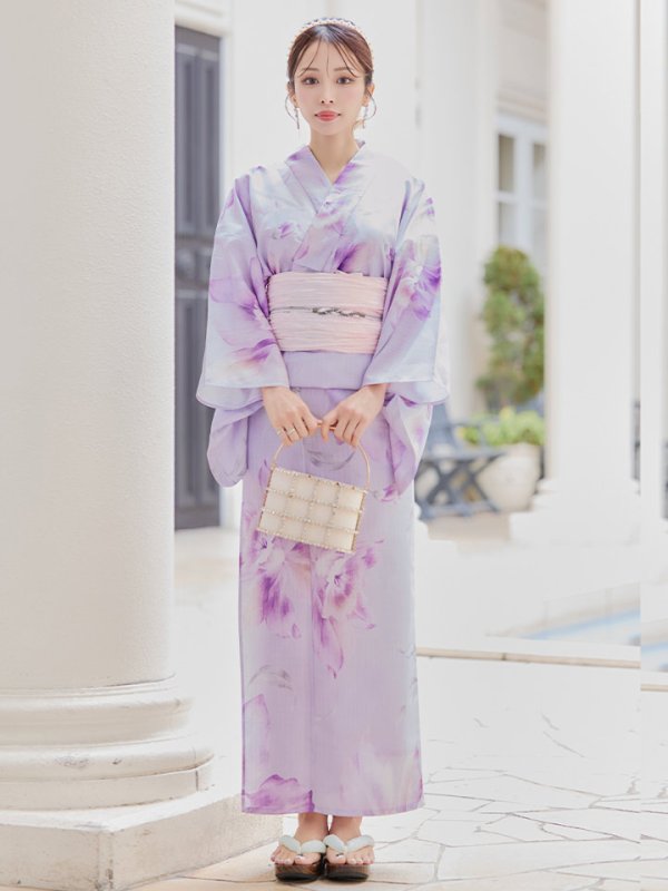 画像4: 【即日発送！】【浴衣】ストライプ地 /グラデーション木蓮浴衣  【浴衣３点セット 浴衣/帯/下駄】[YMT] (4)