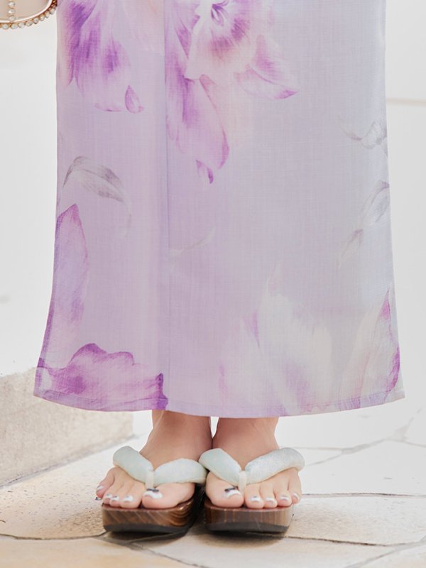 画像6: 【即日発送！】【浴衣】ストライプ地 /グラデーション木蓮浴衣  【浴衣３点セット 浴衣/帯/下駄】[YMT] (6)