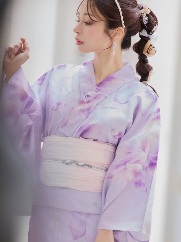 画像7: 【即日発送！】【浴衣】ストライプ地 /グラデーション木蓮浴衣  【浴衣３点セット 浴衣/帯/下駄】[YMT] (7)