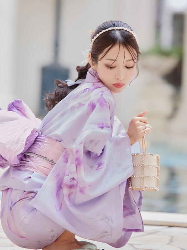 画像9: 【即日発送！】【浴衣】ストライプ地 /グラデーション木蓮浴衣  【浴衣３点セット 浴衣/帯/下駄】[YMT] (9)