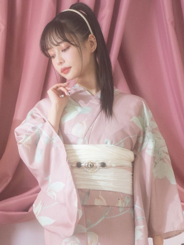 画像9: 【浴衣セール！】【即日発送】【浴衣】大人スウィート/ピンク地フラワー浴衣【浴衣３点セット 浴衣/帯/下駄】[OF04] (9)