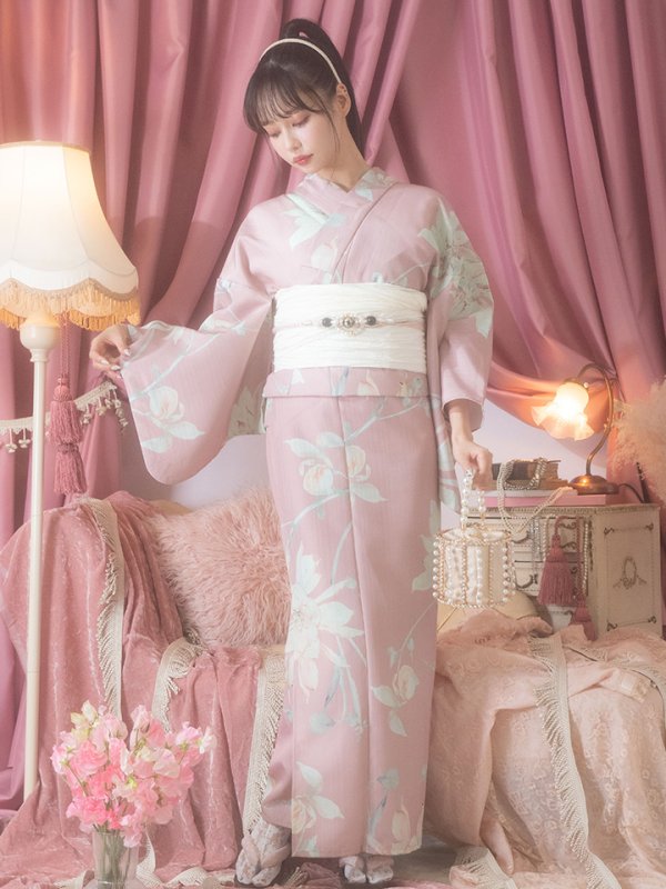 画像10: 【浴衣セール！】【即日発送】【浴衣】大人スウィート/ピンク地フラワー浴衣【浴衣３点セット 浴衣/帯/下駄】[OF04] (10)