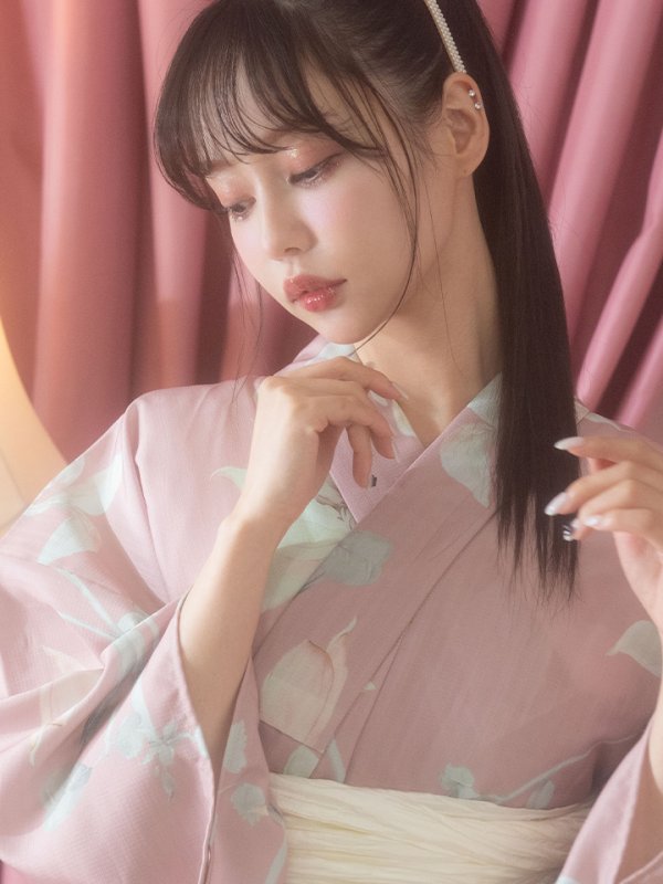 画像12: 【浴衣セール！】【即日発送】【浴衣】大人スウィート/ピンク地フラワー浴衣【浴衣３点セット 浴衣/帯/下駄】[OF04] (12)