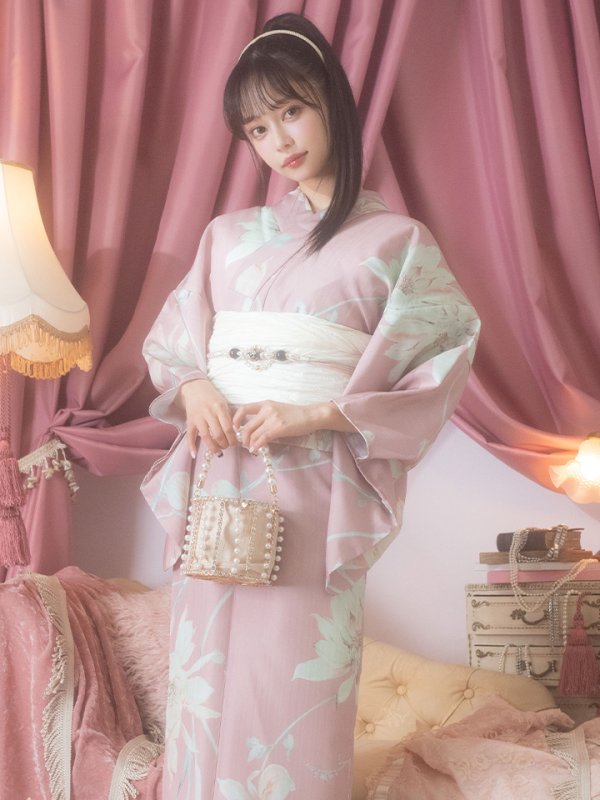 画像5: 【浴衣セール！】【即日発送】【浴衣】大人スウィート/ピンク地フラワー浴衣【浴衣３点セット 浴衣/帯/下駄】[OF04] (5)