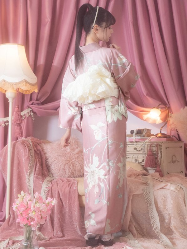 画像7: 【浴衣セール！】【即日発送】【浴衣】大人スウィート/ピンク地フラワー浴衣【浴衣３点セット 浴衣/帯/下駄】[OF04] (7)