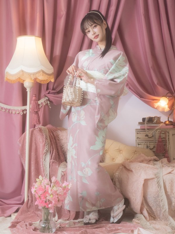 画像8: 【浴衣セール！】【即日発送】【浴衣】大人スウィート/ピンク地フラワー浴衣【浴衣３点セット 浴衣/帯/下駄】[OF04] (8)