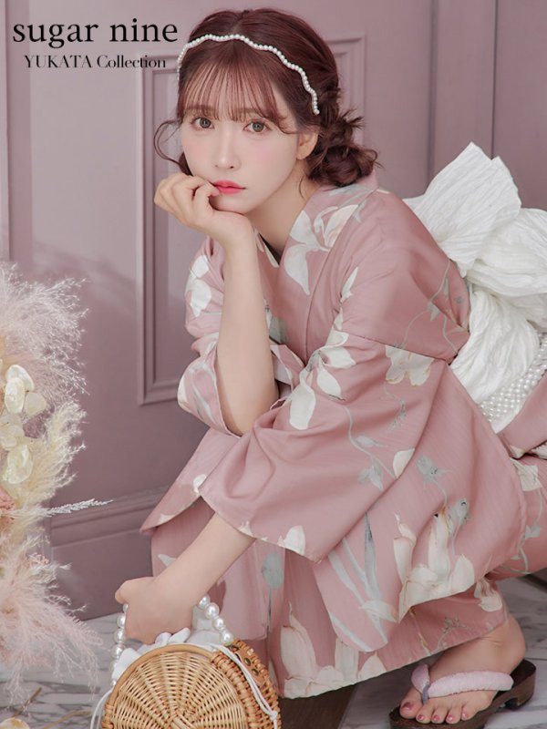 画像2: 【浴衣セール！】【即日発送】【浴衣】 大人スウィート/ピンク地フラワー浴衣【浴衣３点セット 浴衣/帯/下駄】[YMT] (2)
