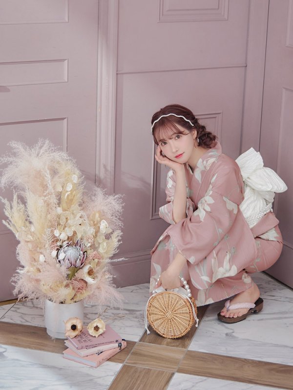 画像15: 【浴衣セール！】【即日発送】【浴衣】 大人スウィート/ピンク地フラワー浴衣【浴衣３点セット 浴衣/帯/下駄】[YMT] (15)