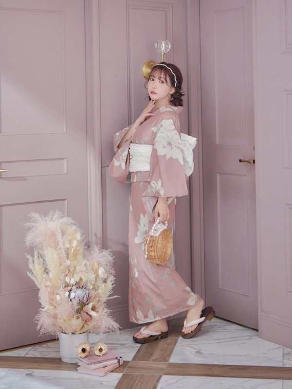 画像16: 【浴衣セール！】【即日発送】【浴衣】 大人スウィート/ピンク地フラワー浴衣【浴衣３点セット 浴衣/帯/下駄】[YMT] (16)