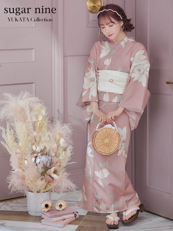 画像5: 【浴衣セール！】【即日発送】【浴衣】 大人スウィート/ピンク地フラワー浴衣【浴衣３点セット 浴衣/帯/下駄】[YMT] (5)