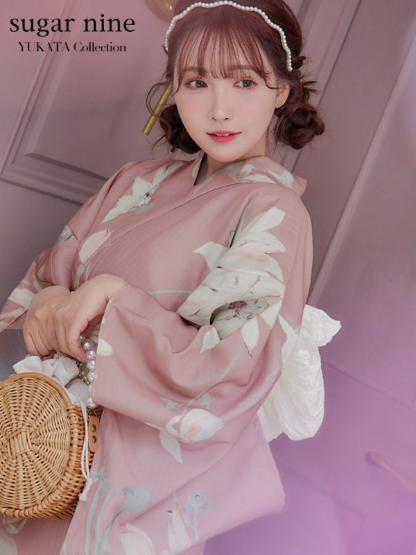 画像7: 【浴衣セール！】【即日発送】【浴衣】 大人スウィート/ピンク地フラワー浴衣【浴衣３点セット 浴衣/帯/下駄】[YMT] (7)