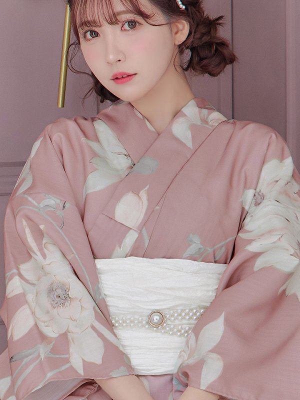 画像10: 【浴衣セール！】【即日発送】【浴衣】 大人スウィート/ピンク地フラワー浴衣【浴衣３点セット 浴衣/帯/下駄】[YMT] (10)