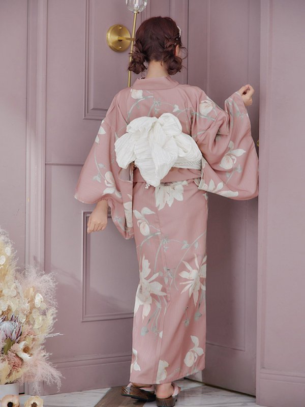 画像13: 【浴衣セール！】【即日発送】【浴衣】 大人スウィート/ピンク地フラワー浴衣【浴衣３点セット 浴衣/帯/下駄】[YMT] (13)