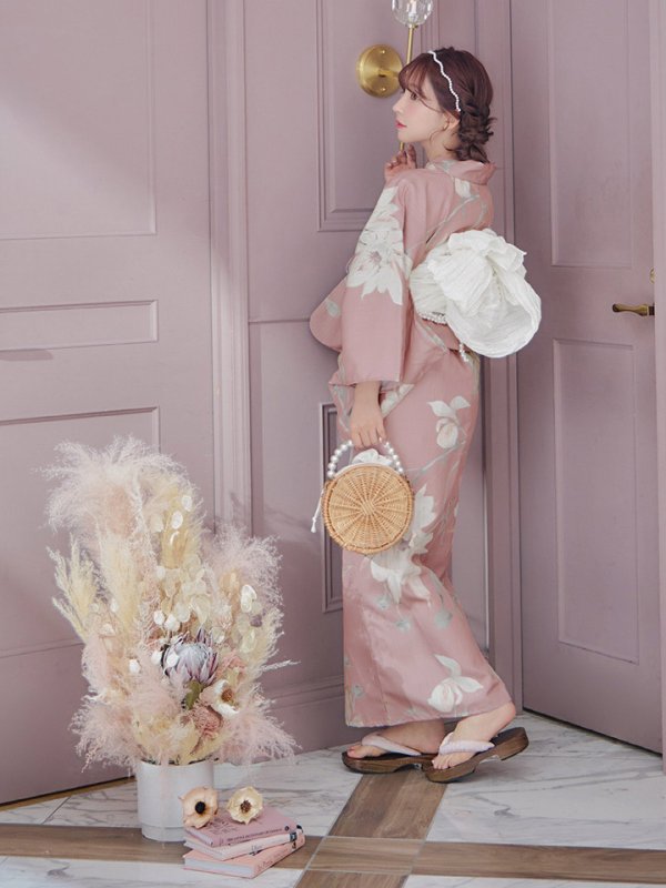 画像4: 【浴衣セール！】【即日発送】【浴衣】 大人スウィート/ピンク地フラワー浴衣【浴衣３点セット 浴衣/帯/下駄】[YMT] (4)