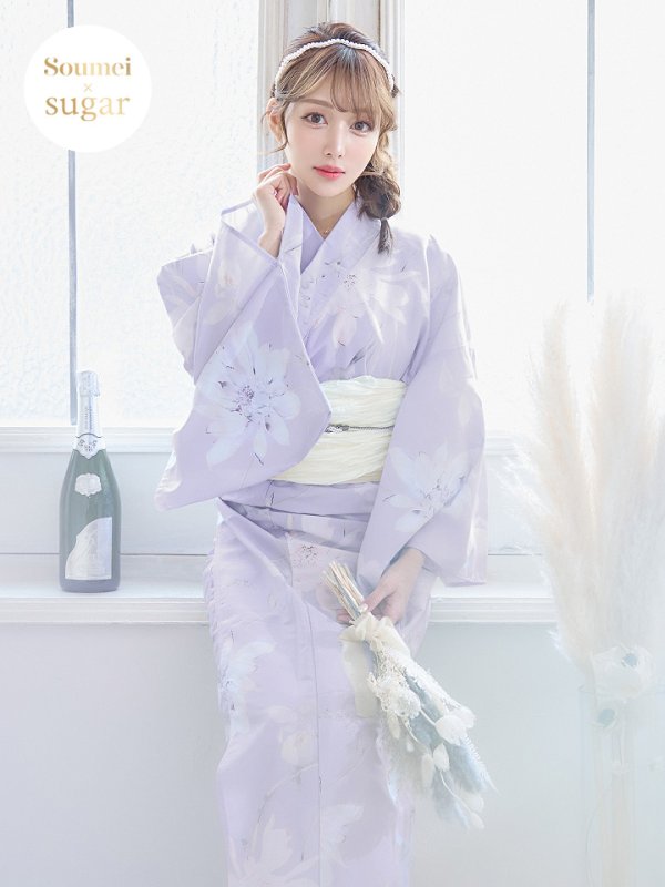 画像3: 【即日発送】【浴衣セール！】【浴衣】ライラックの可憐な花浴衣  【浴衣３点セット 浴衣/帯/下駄】[YMT] (3)