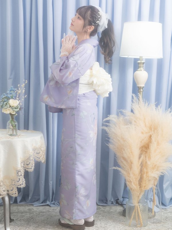 画像4: 【即日発送】【浴衣セール！】【浴衣】 ライラックの可憐な花浴衣【浴衣３点セット 浴衣/帯/下駄】[YMT] (4)