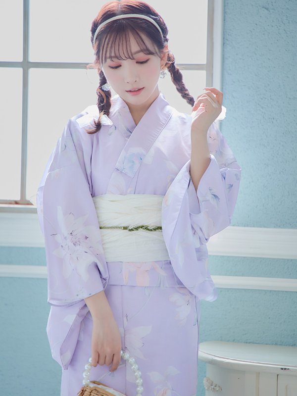 画像11: 【浴衣セール！】【即日発送】 ライラックの可憐な花浴衣  【浴衣３点セット 浴衣/帯/下駄】[YMT] (11)