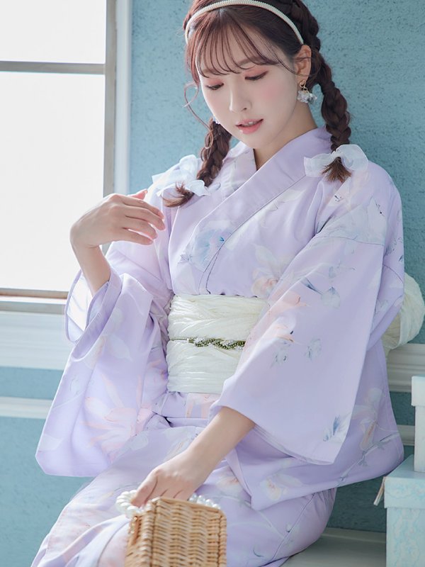 画像13: 【浴衣セール！】【即日発送】 ライラックの可憐な花浴衣  【浴衣３点セット 浴衣/帯/下駄】[YMT] (13)