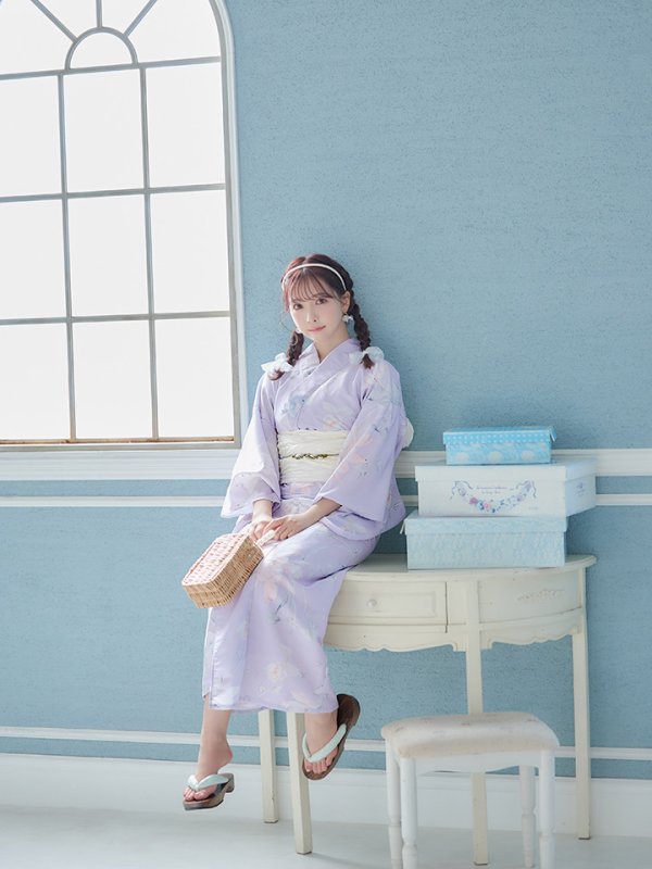 画像17: 【浴衣セール！】【即日発送】 ライラックの可憐な花浴衣  【浴衣３点セット 浴衣/帯/下駄】[YMT] (17)