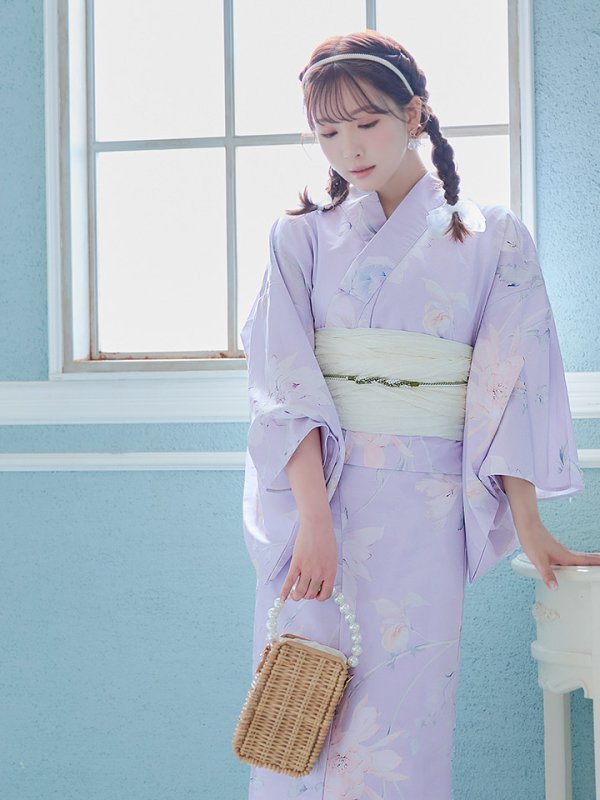 画像18: 【浴衣セール！】【即日発送】 ライラックの可憐な花浴衣  【浴衣３点セット 浴衣/帯/下駄】[YMT] (18)