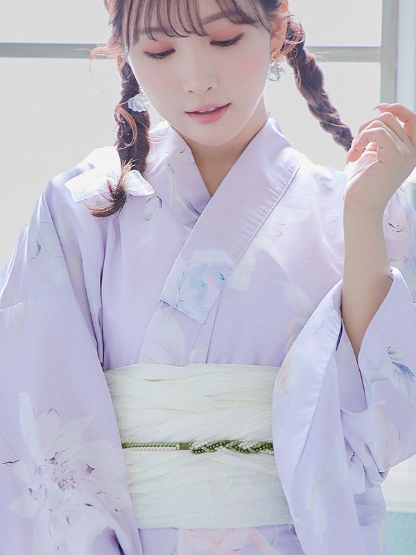 画像5: 【浴衣セール！】【即日発送】 ライラックの可憐な花浴衣  【浴衣３点セット 浴衣/帯/下駄】[YMT] (5)
