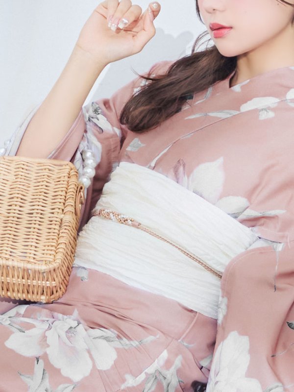 画像5: 【即日発送】大人スウィート/くすみピンク椿浴衣【浴衣３点セット 浴衣/帯/下駄】[YMT] (5)