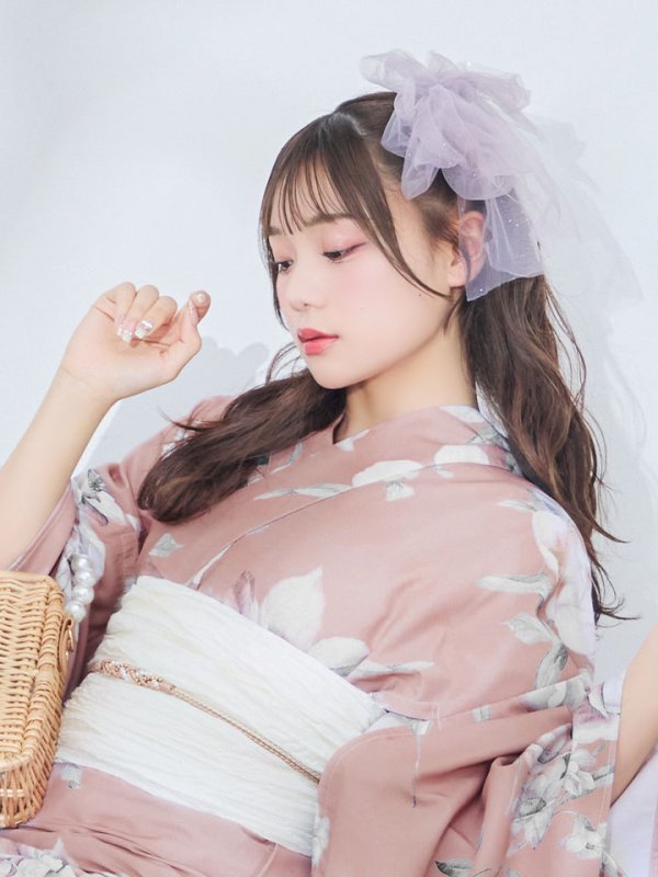 画像6: 【即日発送】大人スウィート/くすみピンク椿浴衣【浴衣３点セット 浴衣/帯/下駄】[YMT] (6)