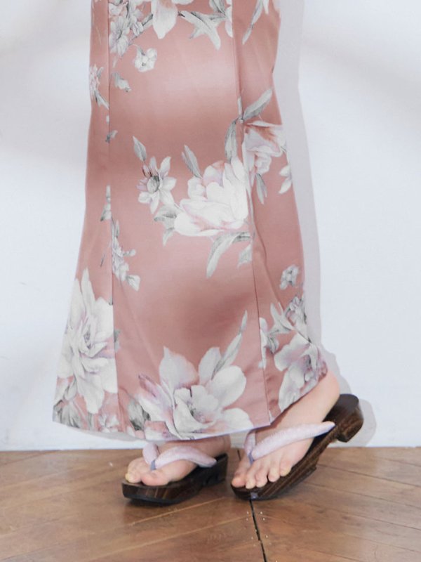 画像7: 【即日発送】大人スウィート/くすみピンク椿浴衣【浴衣３点セット 浴衣/帯/下駄】[YMT] (7)