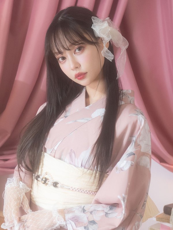 画像10: 【即日発送】大人スウィート/ピンク地フラワー浴衣【浴衣３点セット 浴衣/帯/下駄】[YMT] (10)