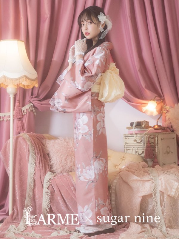 画像2: 【即日発送】大人スウィート/ピンク地フラワー浴衣【浴衣３点セット 浴衣/帯/下駄】[YMT] (2)