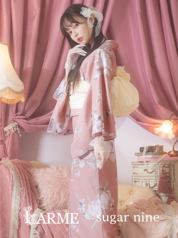 画像3: 【即日発送】大人スウィート/ピンク地フラワー浴衣【浴衣３点セット 浴衣/帯/下駄】[YMT] (3)