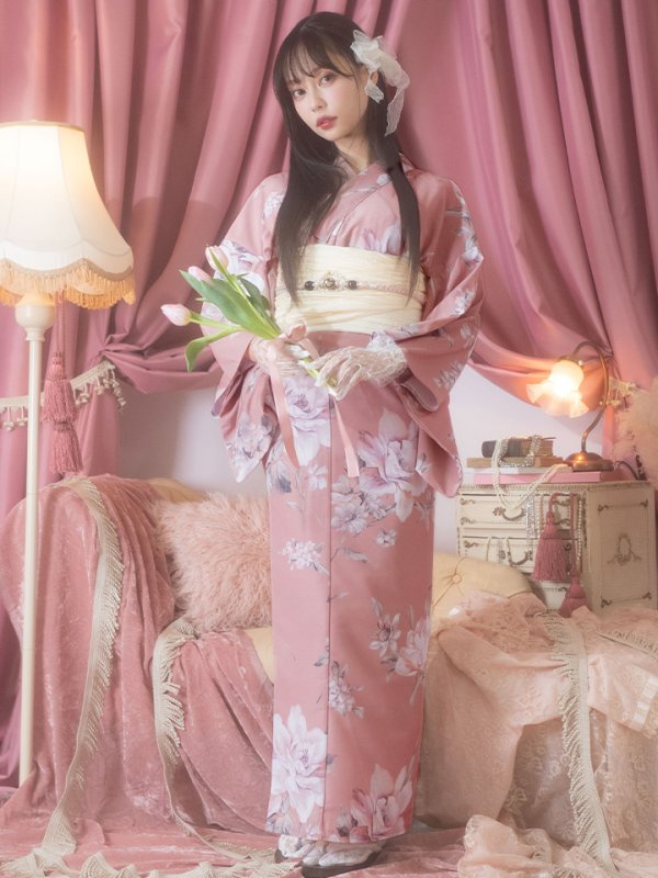 画像4: 【即日発送】大人スウィート/ピンク地フラワー浴衣【浴衣３点セット 浴衣/帯/下駄】[YMT] (4)