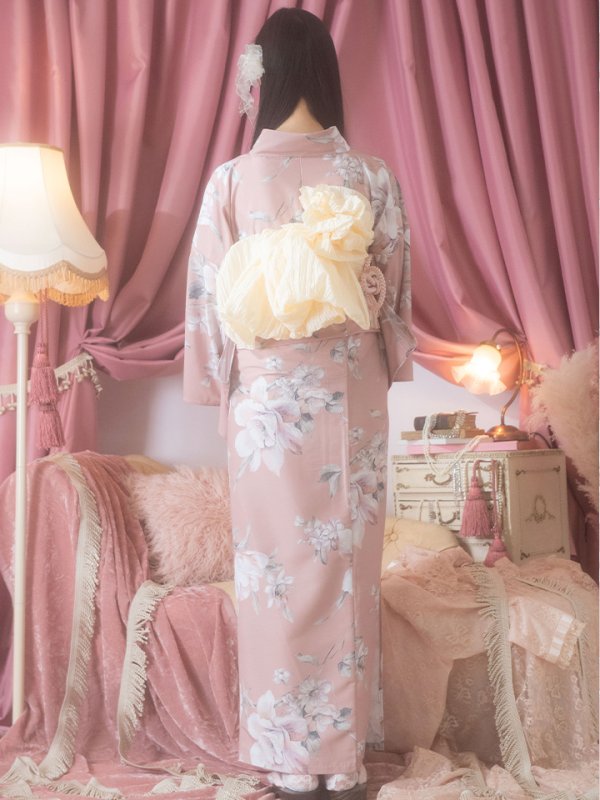 画像8: 【即日発送】大人スウィート/ピンク地フラワー浴衣【浴衣３点セット 浴衣/帯/下駄】[YMT] (8)
