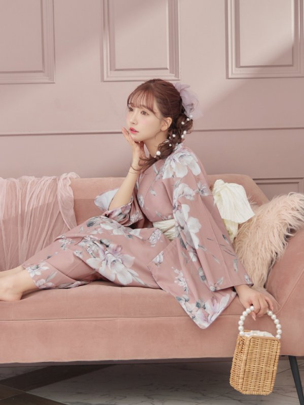 画像10: 【即日発送】大人スウィート/ピンク地フラワー浴衣【浴衣３点セット 浴衣/帯/下駄】[YMT] (10)