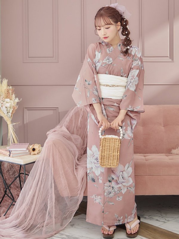 画像13: 【即日発送】大人スウィート/ピンク地フラワー浴衣【浴衣３点セット 浴衣/帯/下駄】[YMT] (13)