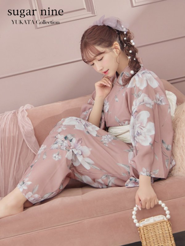 画像2: 【即日発送】大人スウィート/ピンク地フラワー浴衣【浴衣３点セット 浴衣/帯/下駄】[YMT] (2)