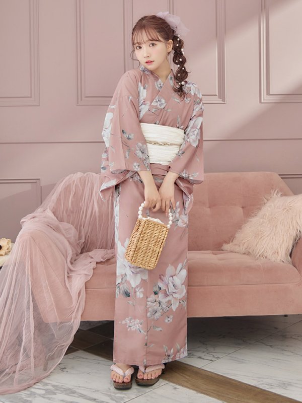 画像4: 【即日発送】大人スウィート/ピンク地フラワー浴衣【浴衣３点セット 浴衣/帯/下駄】[YMT] (4)