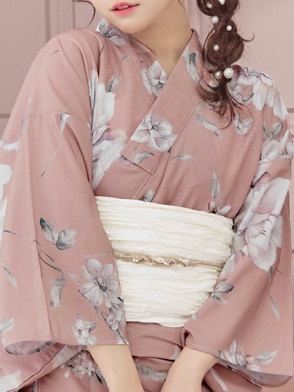 画像5: 【即日発送】大人スウィート/ピンク地フラワー浴衣【浴衣３点セット 浴衣/帯/下駄】[YMT] (5)