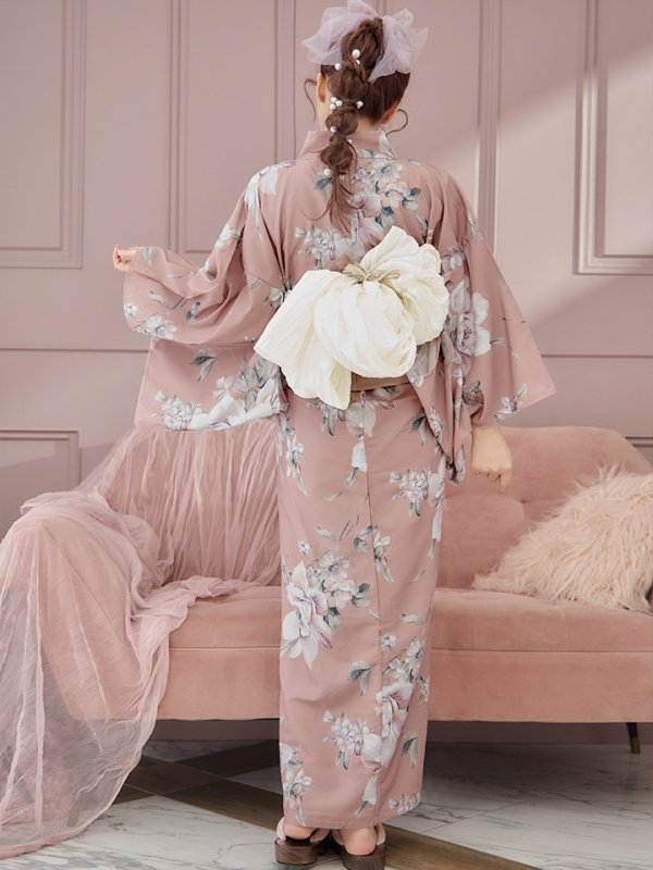 画像8: 【即日発送】大人スウィート/ピンク地フラワー浴衣【浴衣３点セット 浴衣/帯/下駄】[YMT] (8)