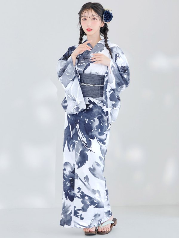 画像13: 【即日発送】【Riuコラボ】水彩グラデーション椿浴衣  【浴衣３点セット 浴衣/帯/下駄】【YMT】 (13)