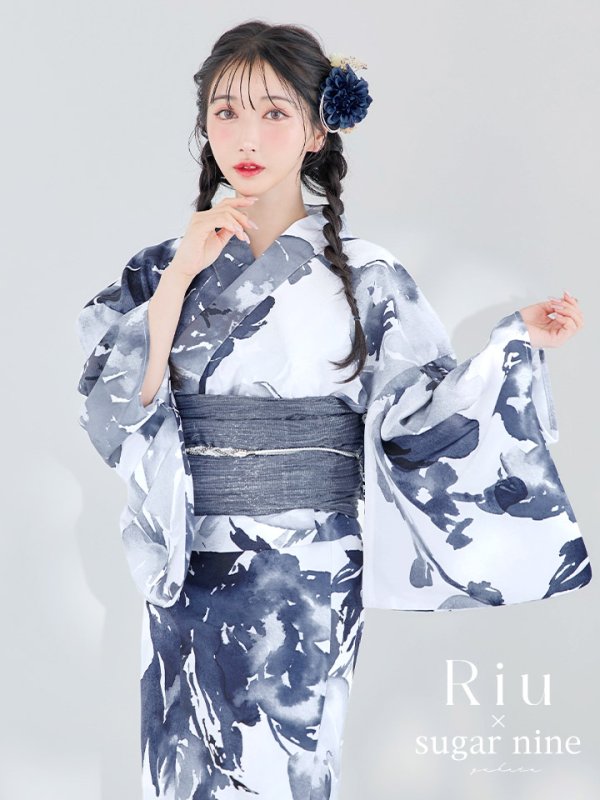 画像2: 【即日発送】【Riuコラボ】水彩グラデーション椿浴衣  【浴衣３点セット 浴衣/帯/下駄】【YMT】 (2)