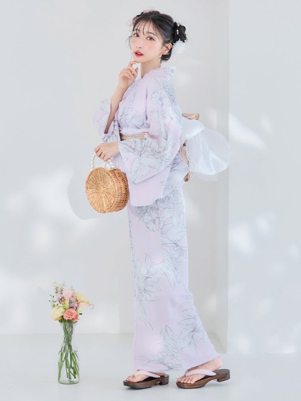 画像13: 【即日発送！】【Riuコラボ】ライトピンクx百合リボン浴衣  【浴衣３点セット 浴衣/帯/下駄】[YMT] (13)
