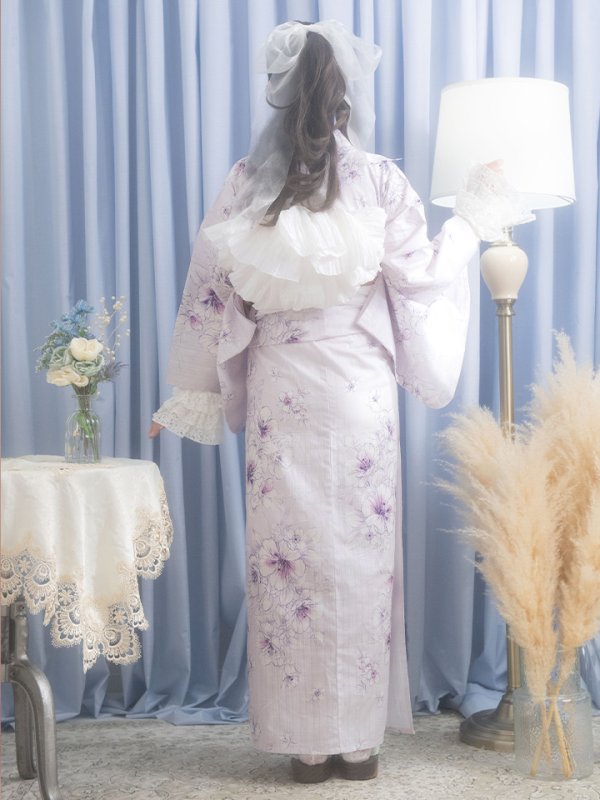 画像8: 【浴衣セール！】【即日発送】可憐なパープルxホワイト牡丹浴衣  【浴衣３点セット 浴衣/帯/下駄】[YMT] (8)