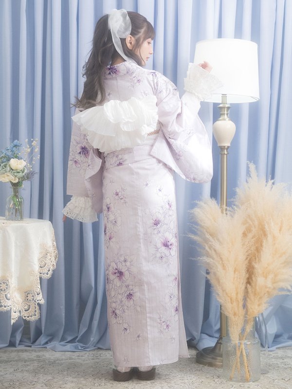 画像9: 【浴衣セール！】【即日発送】可憐なパープルxホワイト牡丹浴衣  【浴衣３点セット 浴衣/帯/下駄】[YMT] (9)