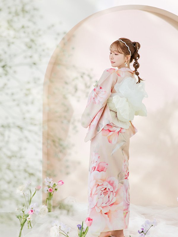 画像17: 【即日発送！】くすみピンクスウィート牡丹浴衣  【浴衣３点セット 浴衣/帯/下駄】[YMT] (17)